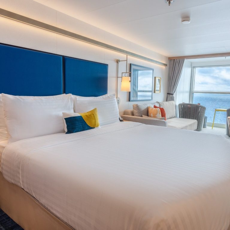 Large ocean view cabin accommodates up to four guests on the Icon of The Seas